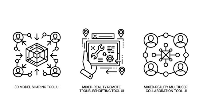 Collection of business network and remote technical support vector icons with technical business management teamwork maintenance optimization connection corporate solution development