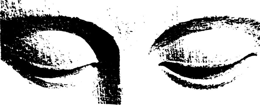 High contrast black and white ink closed eye from marble bust for antique background and decorative graphic design