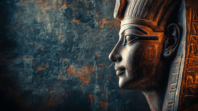 Ancient Egypt concept background with empty copy space. Egyptian pharaon horizontal banner. Ancient Egyptian God creative poster. Digital painting in photo style.