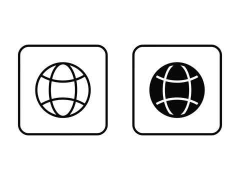 Blackandwhite globe icons with square borders and rounded corners