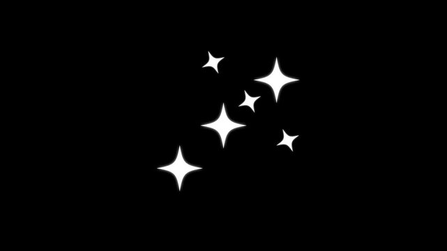 Twinkle light stars sparkling, white star blinking animation, festive holiday decoration, doodle vector stars, chroma key black background, loop overlay motion graphics, magical shining lights, 4K