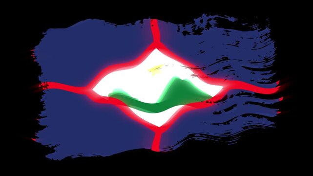Waving torn Sint Eustatius flag grunge brush burn light leaks, transparent background alpha channel loop full HD
