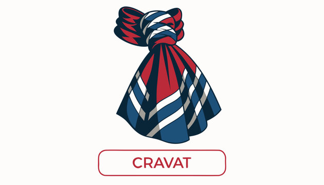 Very beautiful close-up realistic vector of a CRAVAT featuring elegant fabric folds, classic formal styling, rich colors, and refined vintage fashion appeal, isolated on white background, with a color