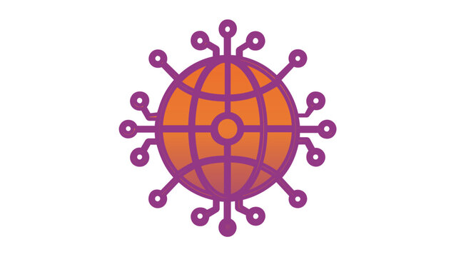 Vector illustration of global network connection nodes over a globe as a line icon with flat minimal strokes, ideal for internet, technology, and worldwide communication themes.