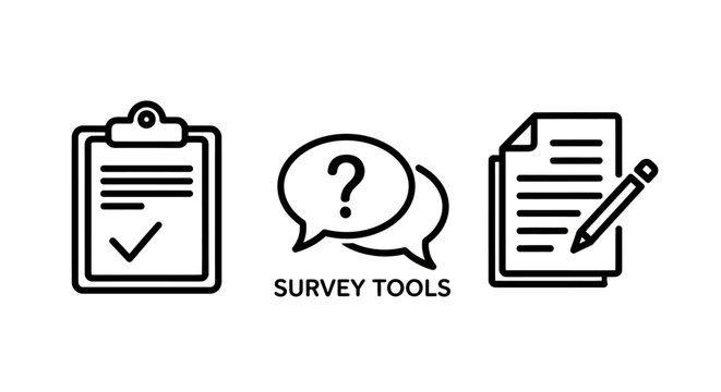 Professional survey tools and feedback collection icons set with clipboard feedback checklist question document research collection business analysis evaluation customer management