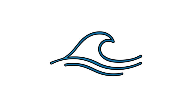 Vector illustration of an ocean wave line icon capturing a dynamic rolling wave with concise minimal strokes, perfect for environmental, maritime, and water sport iconography.