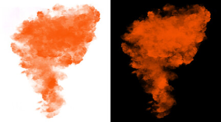 Orange smoke plume isolated on white and black backgrounds, vibrant fire smoke texture, abstract colorful vapor cloud for design overlays © MstNadira