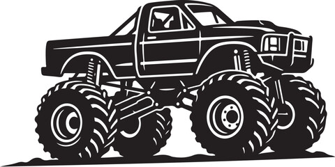 Monster truck, big wheel, off-road vehicle, black silhouette, vector illustration © Graphic Boss