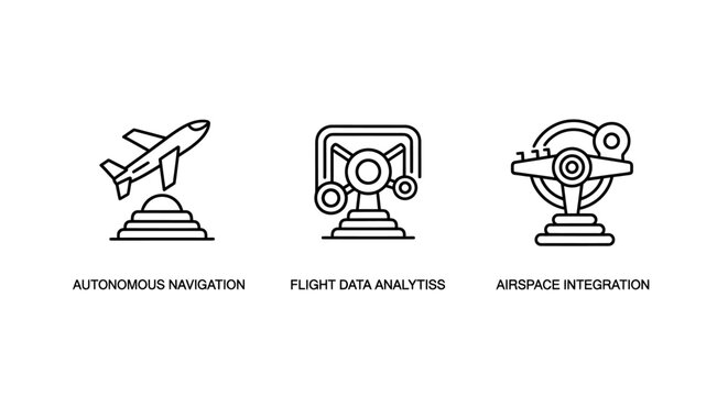 Aviation simulator technology icons aircraft navigation and defense with flight path aviation simulator technology aircraft navigation aerospace training piloting military mechanical