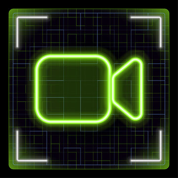 Tech cyber data concept, social media editable strokes collection, bright neon design. Facetime icon, for social media advertising, online communities, apps and websites.