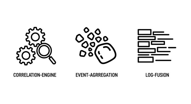 Technical data processing icons for correlation engine event aggregation and log fusion systems correlation aggregation processing technology software analytics computing information