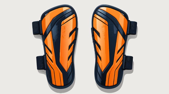 Professional protective shin guards for soccer players in a flat vector style, essential safety gear for football athletes isolated on a clean light background for sports equipment design.