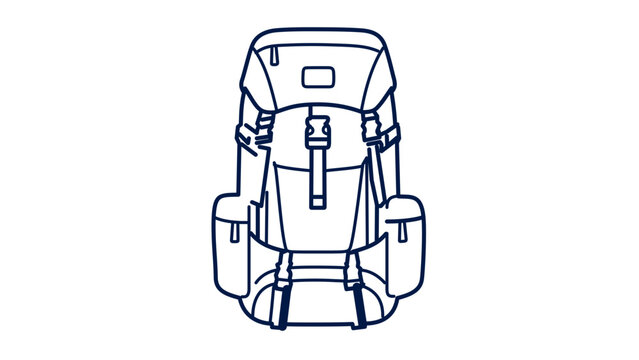 Vector illustration of an outdoor backpack line icon with clean minimalist strokes for hiking camping and adventure themed design