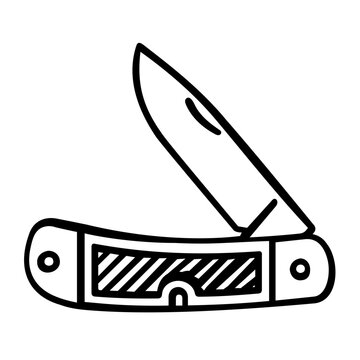 Vector illustration of a pocket knife line icon with thin precise strokes ideal for outdoor gear and survival themed graphic projects