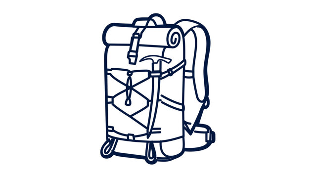 Vector illustration of an outdoor backpack as a minimalist line icon featuring simple linework ideal for travel gear themed design