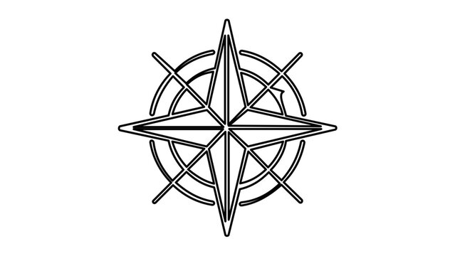 Vector illustration of a wind rose compass rendered as a precise line icon for travel navigation and geography design systems worldwide