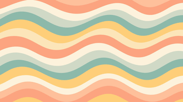 Retro wavy stripe pattern in soft peach, teal, and yellow hues