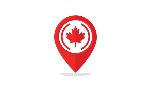 A red map pin icon with a canadian flag maple leaf on a vector
