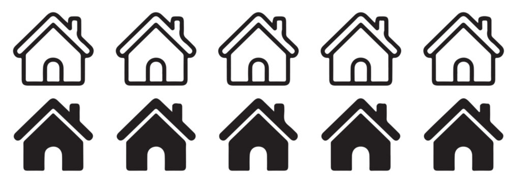 Various house icons pack with linear and filled designs for mobile applications and website interface layouts.