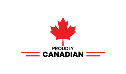 Fototapeta premium Proudly canadian logo with red maple leaf on vector