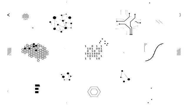 Abstract futuristic background with digital circuit elements binary code nodes and connected data points for modern software and network systems graphic.