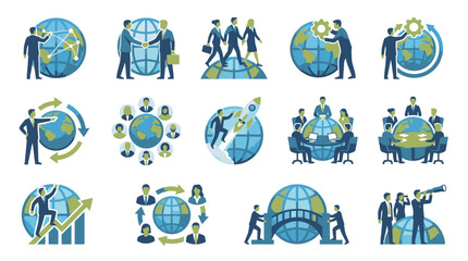 Fototapeta premium Set of global business partnership and teamwork icons.