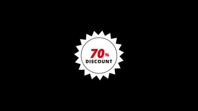 seventy percent discount sticker animation with transparent background, 70% Off Sale, 70% Offer Sale, 70% Discount Offer Sticker.