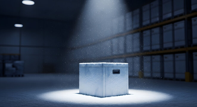 frozen metal storage box in winter