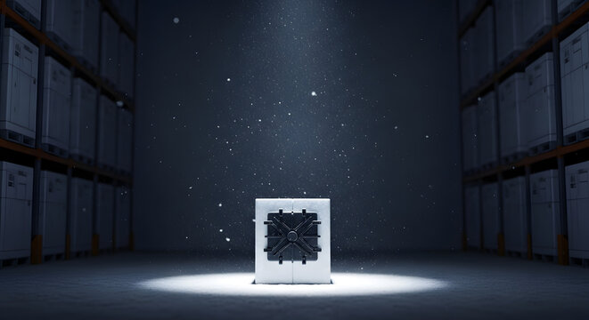 frozen metal storage box in winter