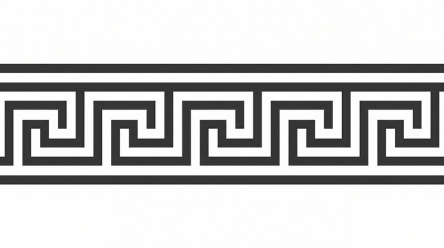Greek key seamless border pattern, ancient meander fret ornament, black and white geometric line art for architectural design and decor