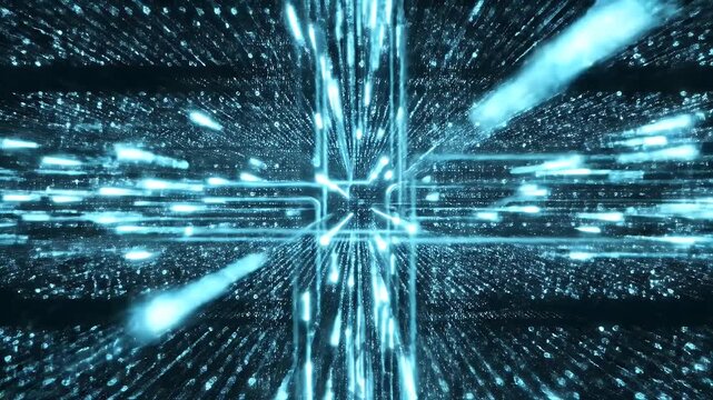 Abstract digital data stream in a futuristic cyberspace.