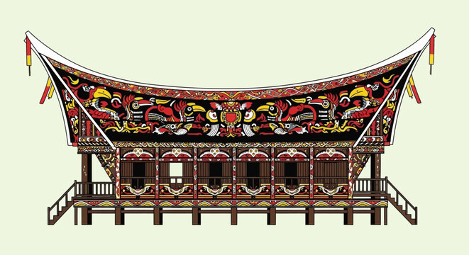 Traditional Thai wooden house facade.