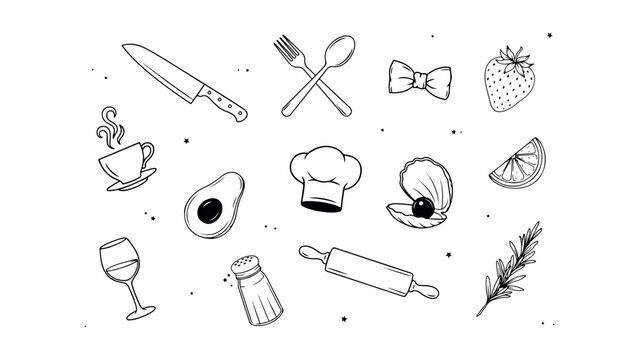 Hand drawn food and drink elements for cooking kitchen and restaurant on transparent background vector illustration.