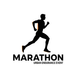 Obraz premium Silhouette Runner Marathon Urban Endurance Event Logo Design