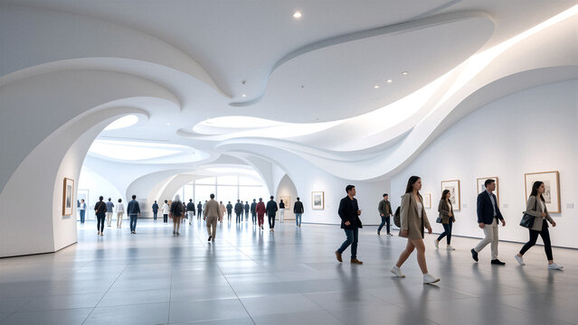 People walking through a modern art museum