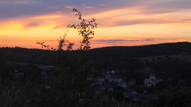 sunset over a mountain village