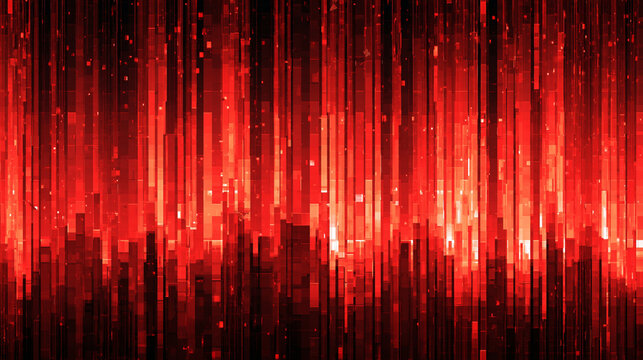 Abstract red digital background with glowing vertical pixel light bars
