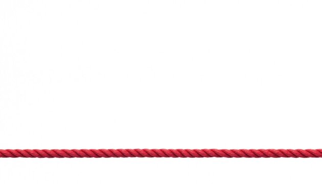 Thick red rope coiled at bottom of frame against a white background.