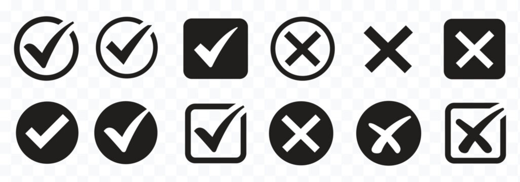 Green check mark and red cross icon set, circle and square. Tick symbol in green color. Hand drawn checkmark illustration. set button correct right wrong buttons or yes or no checkmark. BEST EPS 10