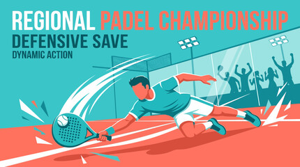 Obraz premium Regional Padel Championship Defensive Save Dynamic Action Illustration