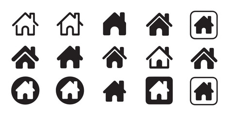 Fototapeta premium Set of home icons representing website navigation buttons isolated on transparent background for web design usage.