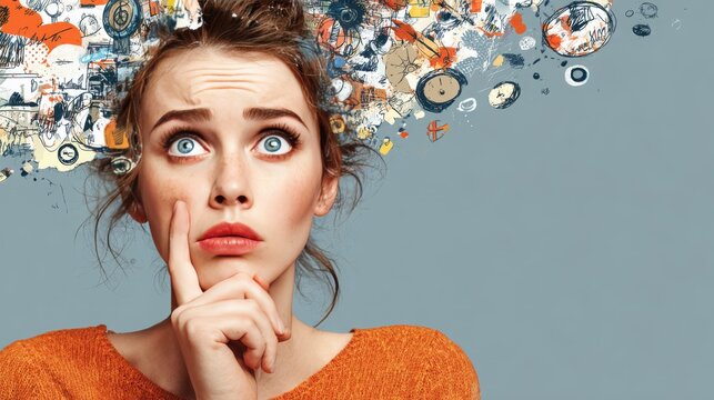 Vertical collage of impressed girl on creative background 