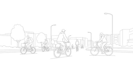 Obraz premium People Riding Bicycles in Urban Setting.