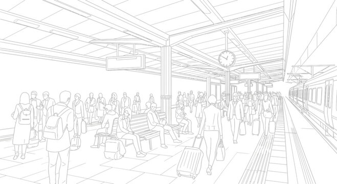 People waiting on train platform station.