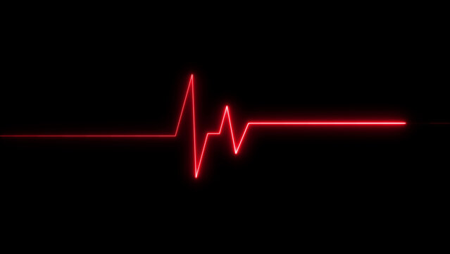 Red heart rate line on black background electrocardiogram