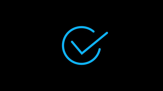 Blue checkmark symbol on black background verification tick