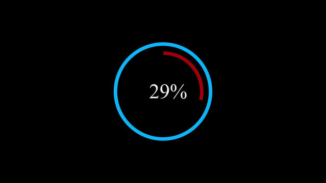 Blue circle gauge with 29 percent white text and red arc on black background meter percentage