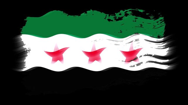 Waving torn Syria flag grunge brush burn light leaks, transparent background alpha channel loop full HD