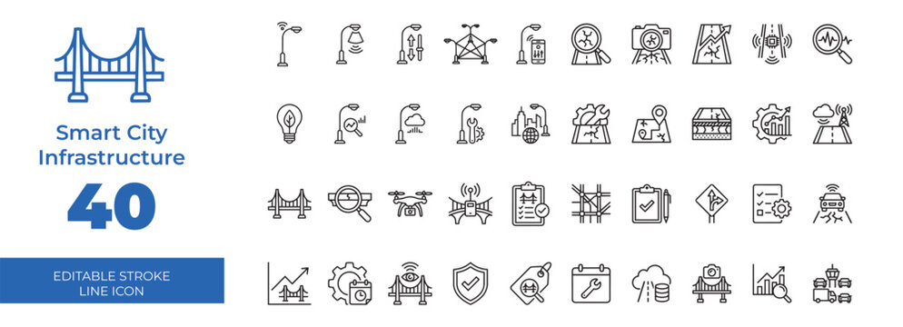 Set of 40 kuwait city travel and tourism landmark icons for urban exploration