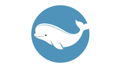 Cute cartoon beluga whale swimming in blue circle. © Haroh